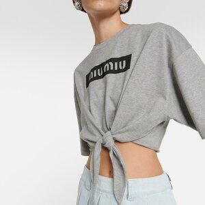 MIU MIU Gray Cropped T-Shirt SZ 40